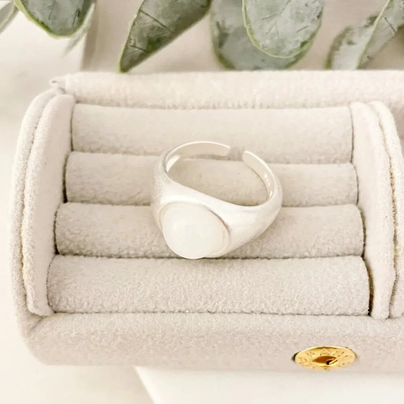 925 Sterling Silver Chunky Ring Oval Dome Ring Statement Ring Brushed Ring - Picture 7 of 10